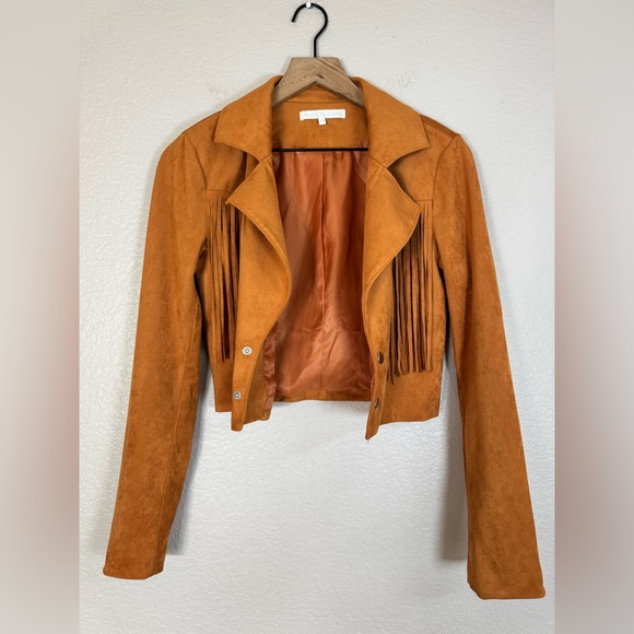 Revolve More To Come Kiara Suede Fringe Jacket in Camel size Small $108 - Picture 6 of 15